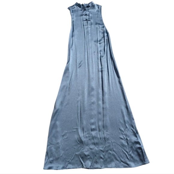 NWT REFORMATION | Cheongsam Knots Silk High Neck Dress Small Icy Light Blue - Picture 16 of 16
